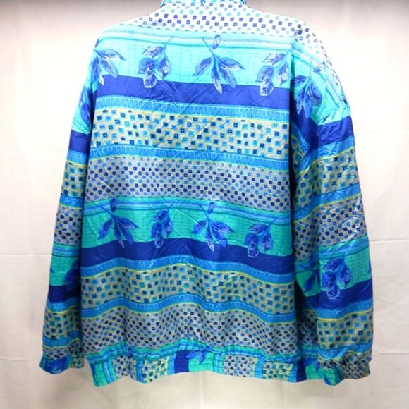 Fuda International Geo- Floral Silk Bomber/ Jacket. Women's 3X. Blue/ Green - Picture 5 of 14